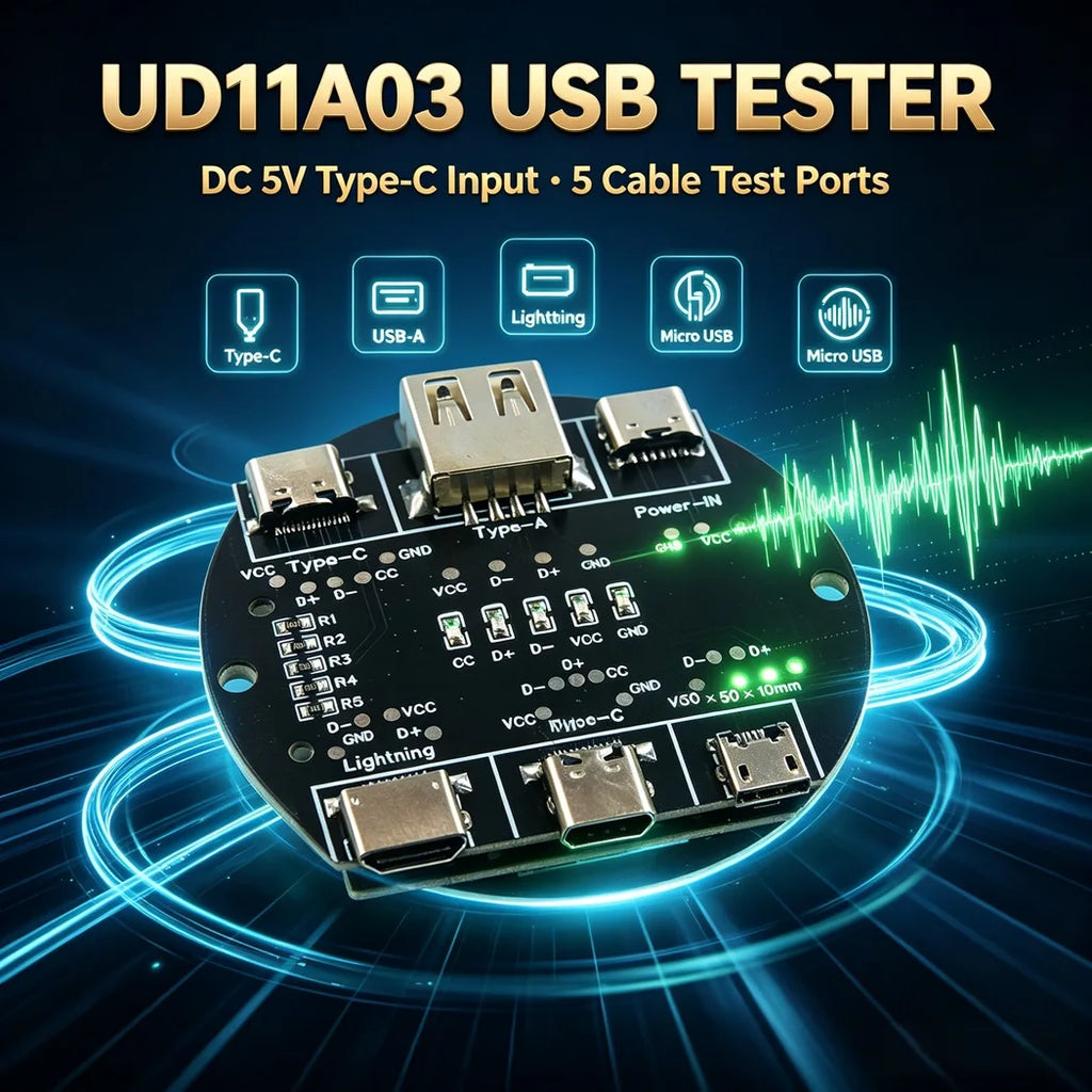 3PCS UD11A03 USB Cable Tester DC5V Type C Input Compatible DT3 Test 4 Kinds Data Line USB A Lightning Type C