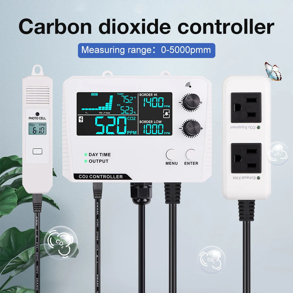 CO2 Monitor Controller LCD Digital Carbon Dioxide Controller CO2 Concentration Tester NDIR Sensor CO2 Detector for Greenhouse