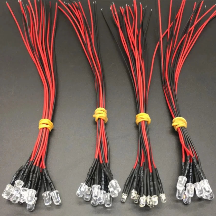 10/20PCS 5mm LED Diode Kit UV Prewired 5V 12 V Light Emitting Indicator RC Lamp Warm White Red Green Blue Yellow Orange Purple P