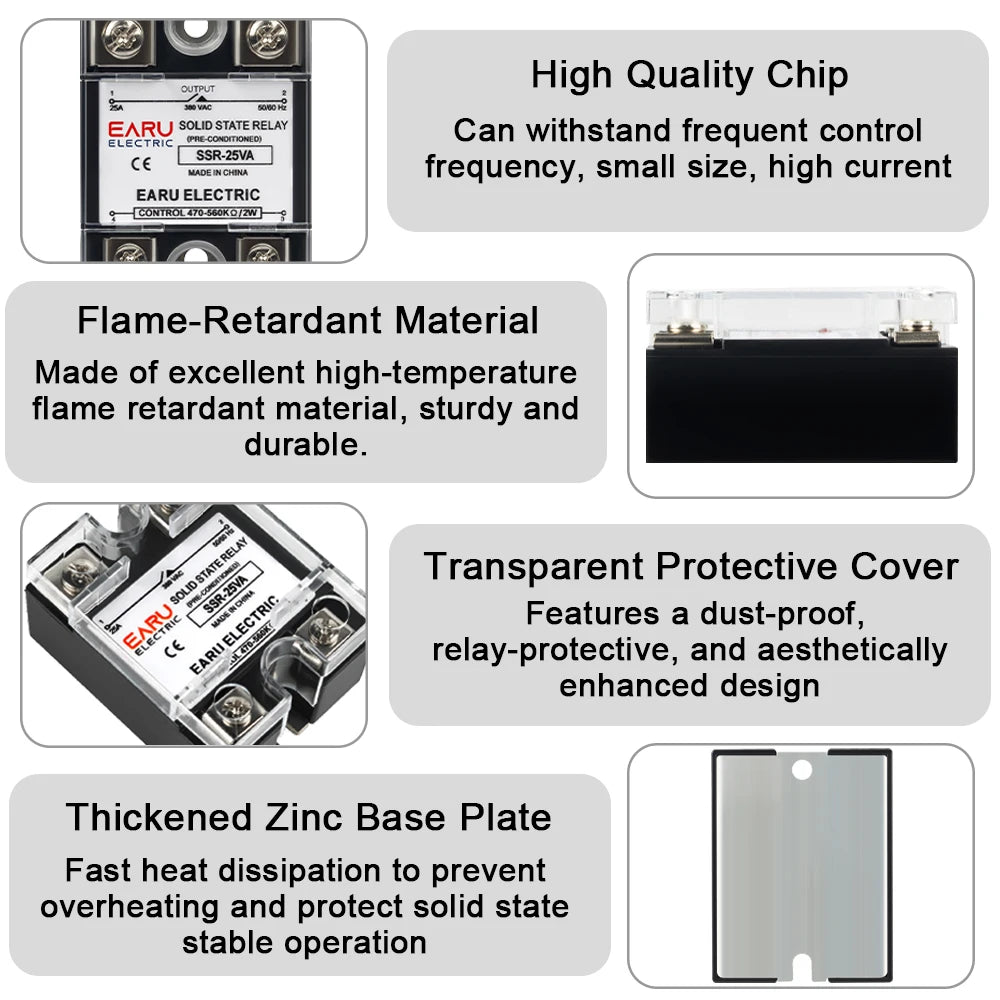 EARU SSR-10VA 25VA 40VA Solid State Relay Voltage Regulator SSR 10A-150A AC 380V Output Potentiometer PID Temperature Controller