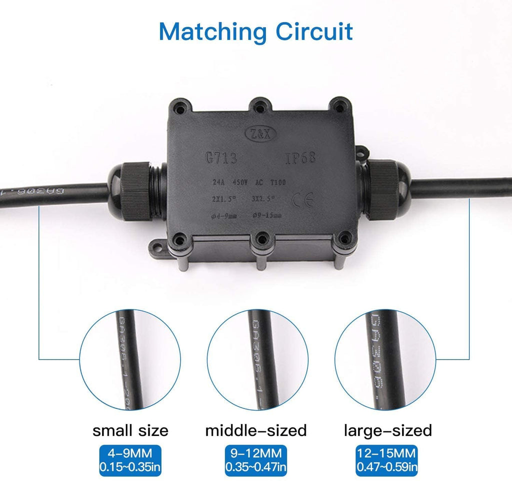Waterproof IP68 Underwater External 2Way 1IN1OUT Cable Connector Wire Range 5 to 15mm Outdoor Power Cord Electric Junction Box
