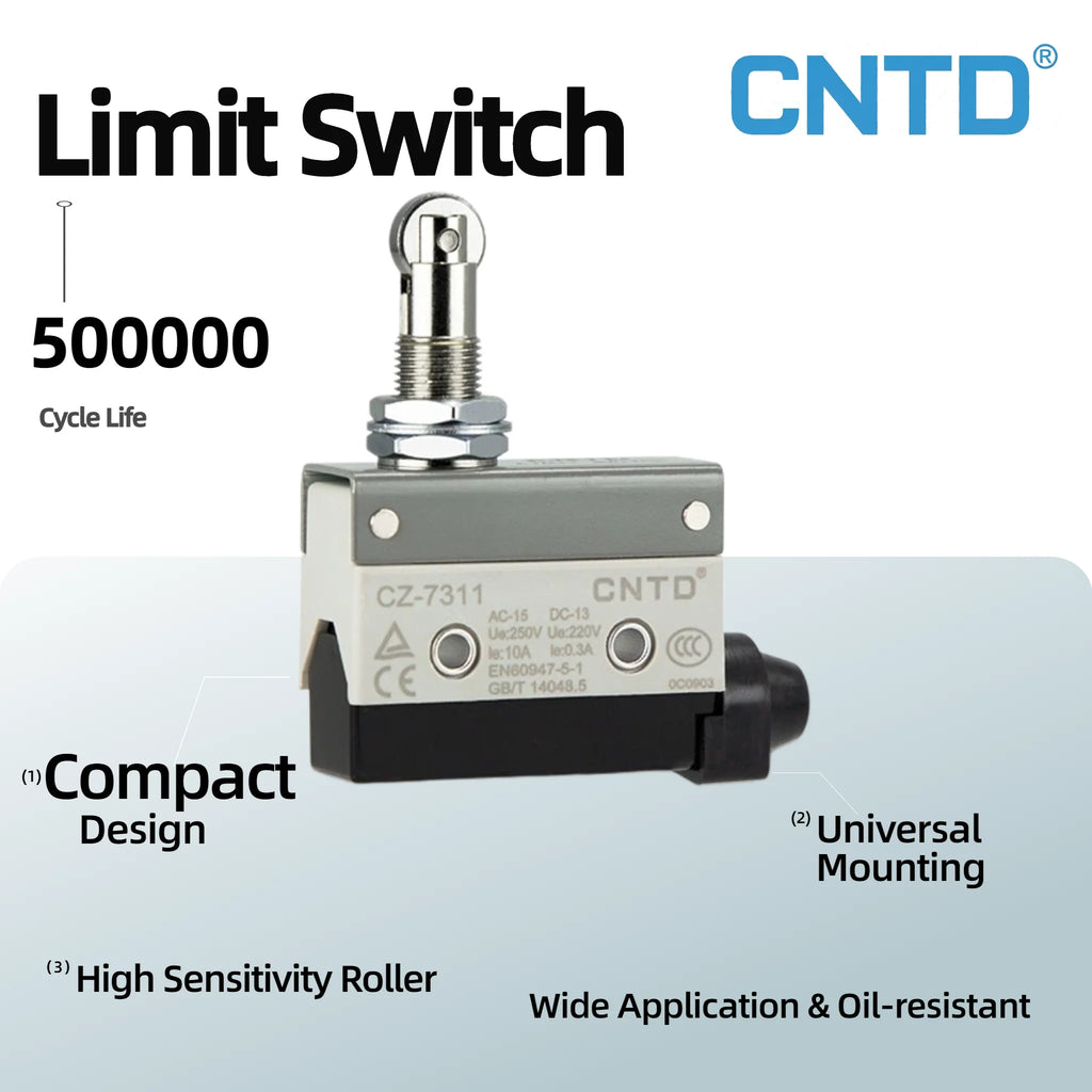CNTD CZ-7311 IP64 Waterproof Heavy Duty Mini Horizontal Limit Switch Panel Mount Roller Plunger Self Reset 10A 380V