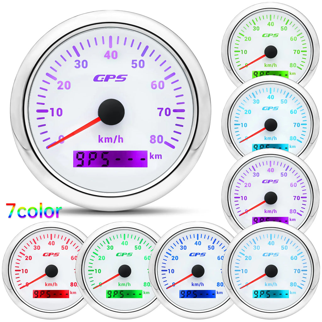 60/120/200KMH 85MM GPS Speedometer Gauge 7 Color Light with GPS Antenna Waterproof Motorcycle Boat Car Truck Speed Gauge Meter