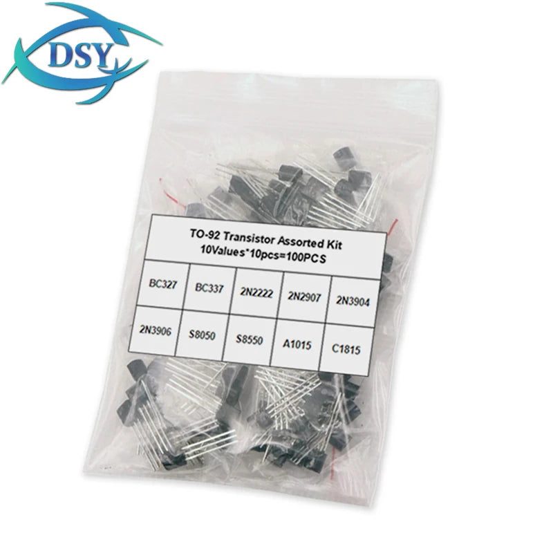100Pcs NPN PNP Transistor Assorted KIT TO-92 2N2222 2N2907 2N3904 2N3906 S8050 S8550 A1015 C1815 BC337 BC327 10Value Transistor