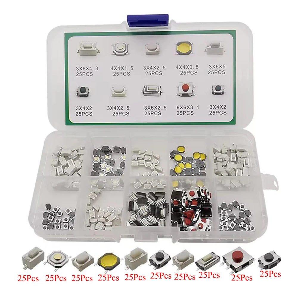 1Box 6x6mm 12x12mm Tactile Tact Push Button Mini Micro Switch Kit PCB Momentary Self-reset Switches DIP 2Pin 4Pin ON/OFF
