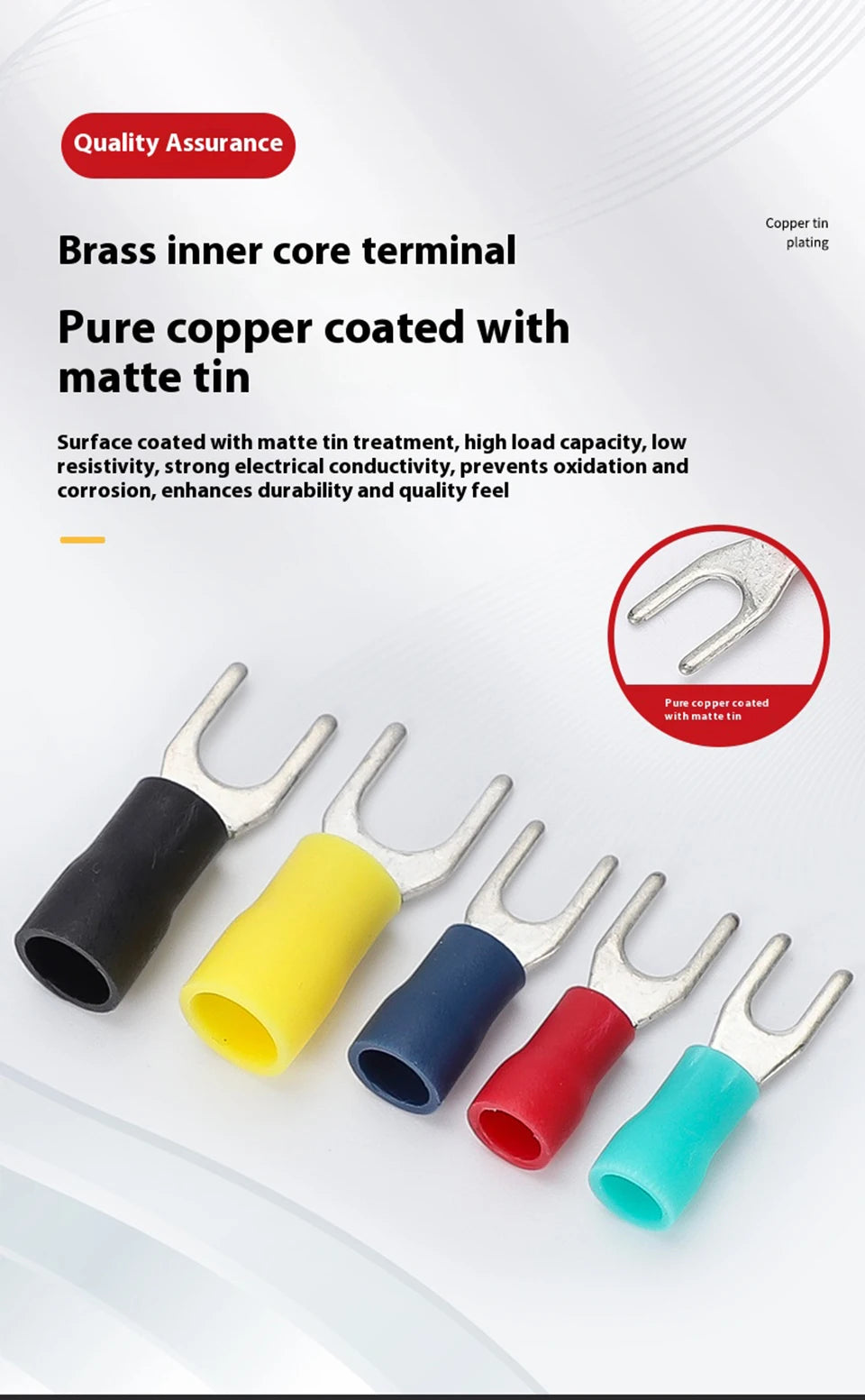 Fork Crimp Terminal Copper Tin Plating Insulated Terminal Block U-Type Wire Connector Thickened Copper Cable Joint SV1.25/2/-3/4