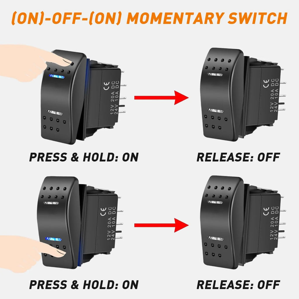 Nilight Momentary Rocker Switch (ON)-Off-(ON) Toggle Switches DPDT 7Pin 12V 24V on Off on LED Switch for Cars Trucks Caravans Boats Winch Pump with Jumper Wire