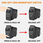 Nilight Momentary Rocker Switch (ON)-Off-(ON) Toggle Switches DPDT 7Pin 12V 24V on Off on LED Switch for Cars Trucks Caravans Boats Winch Pump with Jumper Wire