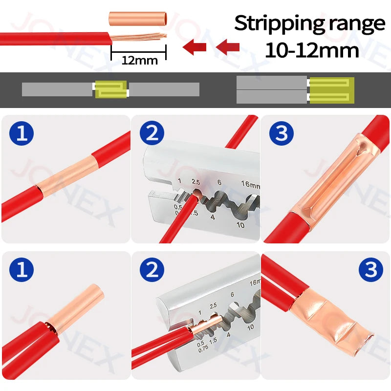 100PCS GT Copper Terminal Connectors Electrical Wire Cable Crimp Connecting Tubular Ferrules or for Lugs Have Heat Shrink Tubing