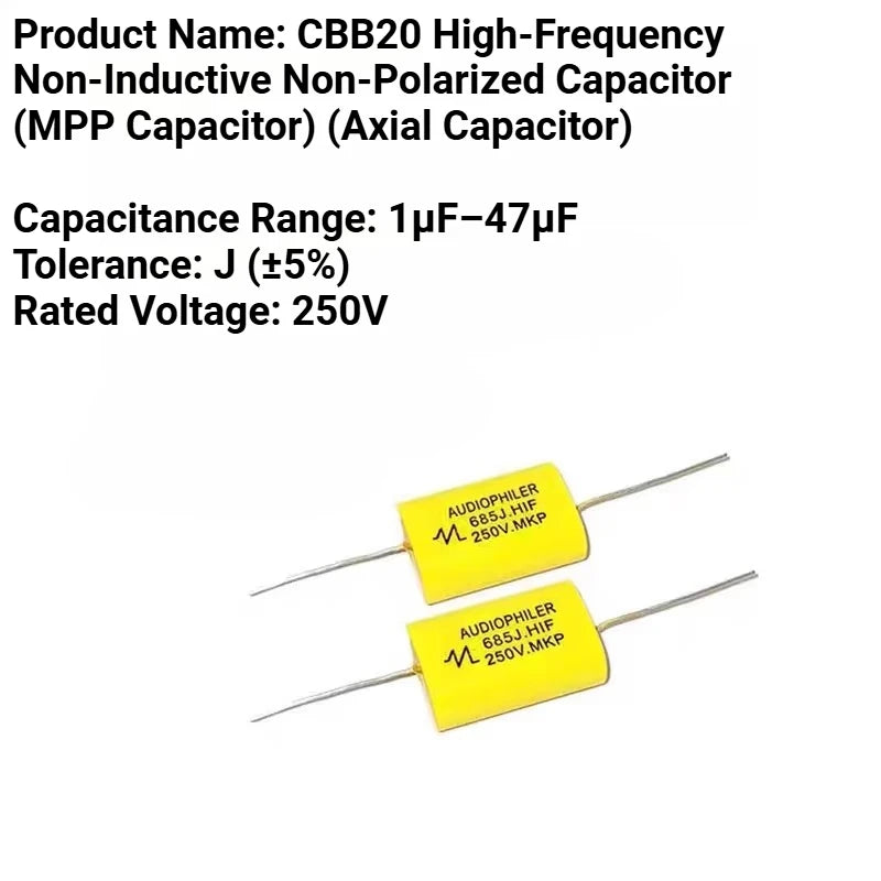 MKP Polypropylene Film Capacitor Non-polar Axial 250V 0.68uF~47uF (684J~476J) CBB20 High Frequency Capacitors