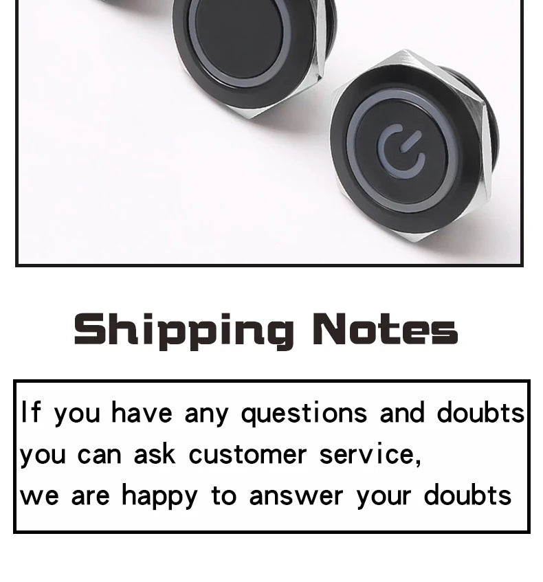 12/16/19/22mm Short Stroke Oxide Blcak Shell Metal Button Switch Waterproof Flat Head With Power LED Light Momentary 1NO 6V 24V
