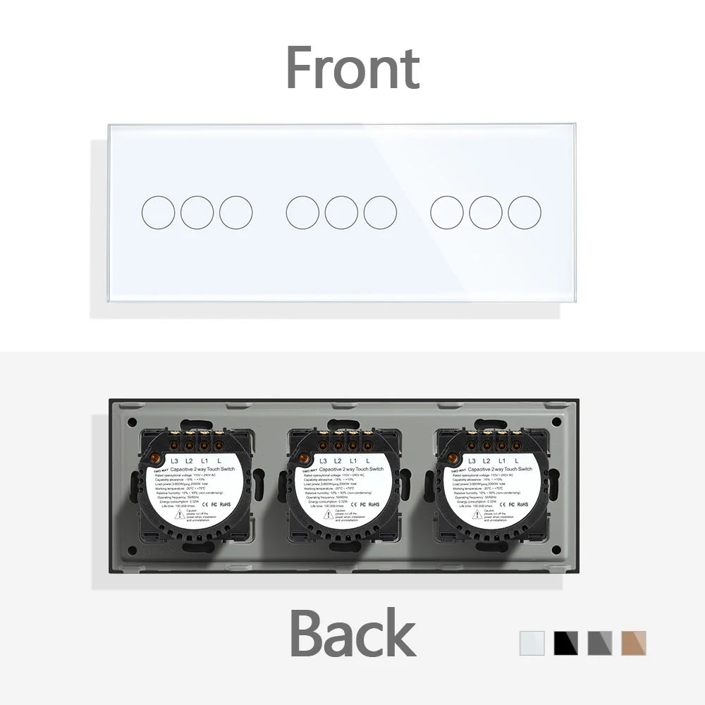 TAWOIA EU Triple 1/2/3/4 Gang 1/2 Way Wall Touch Light Switch 228mm Waterproof Backlight Sensor On/Off Switches