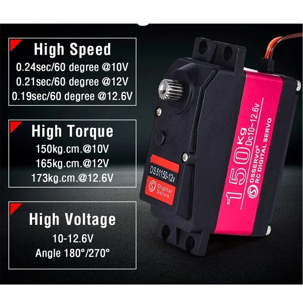4PCS RDS51150 Metal Gear Digital Servo 150KG Robotic Servo Motor 12V Double-Shaft U Mounting Bracket 180/270 Degree for RC Cars