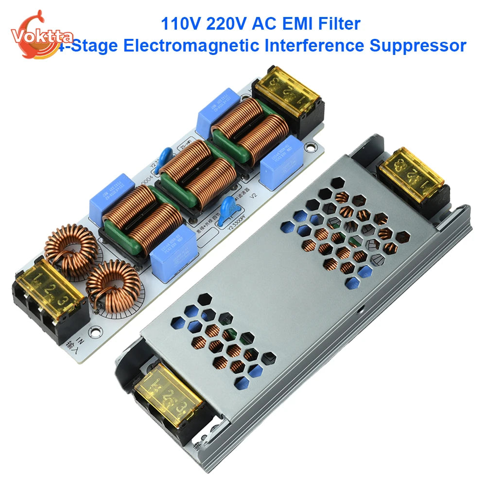 110V 220V AC EMI Filter 4-Stage Electromagnetic Interference Suppressor Common Mode EMC Audio Power Amplifier Filters Purifier