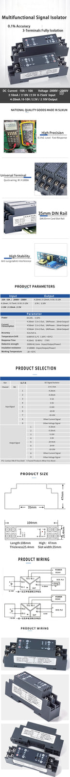 DC signal converter 4-20mA 0-10V 2000V 20mA 75mV Signal transmitter Current Voltage Transducer