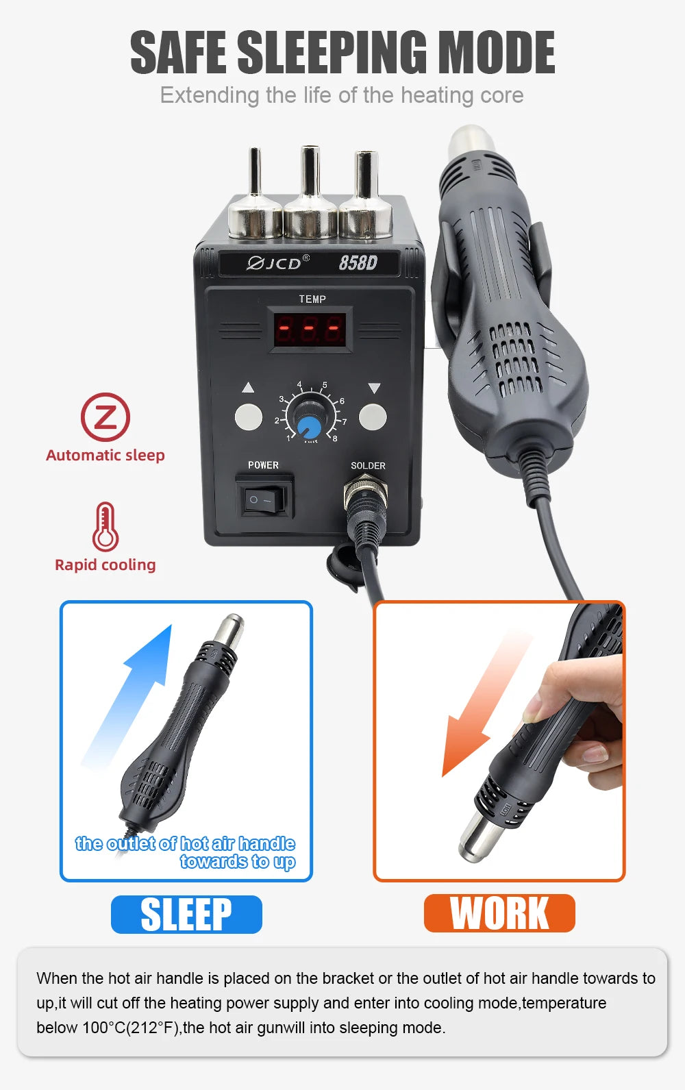 JCD Hot Air Gun 858D BGA Rework Soldering Station Heat Gun 220V 700W Hair Dryer For Soldering SMD SMT IC Welding Repair Tool