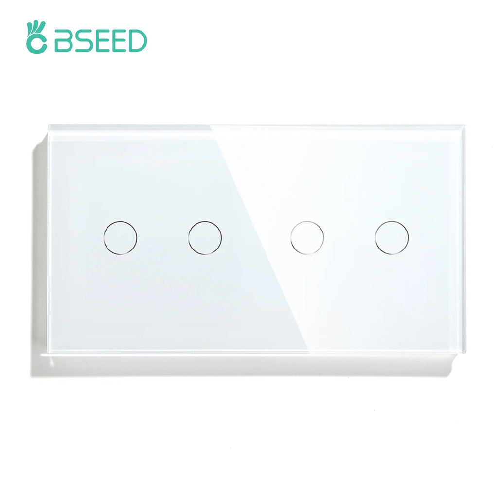 BSEED 1/2/3Gang Touch Switch Double Light Switch Triple Sensor Switch 1Way EU Standard Glass Panel Blue Back Light White Series