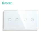 BSEED 1/2/3Gang Touch Switch Double Light Switch Triple Sensor Switch 1Way EU Standard Glass Panel Blue Back Light White Series
