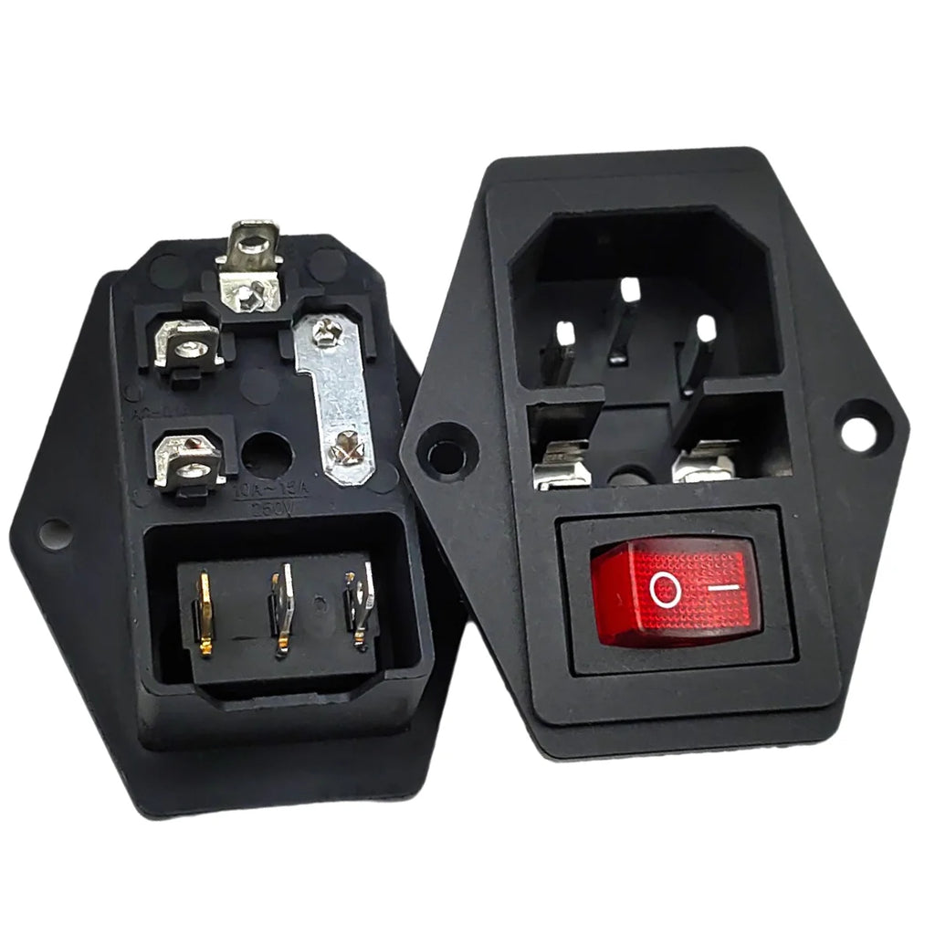 1set 10A AC 250V 3 Terminal Power Socket with Fuse Holder EC320 C14 Rocker Switch AC Power Cord Inlet Plug Socket