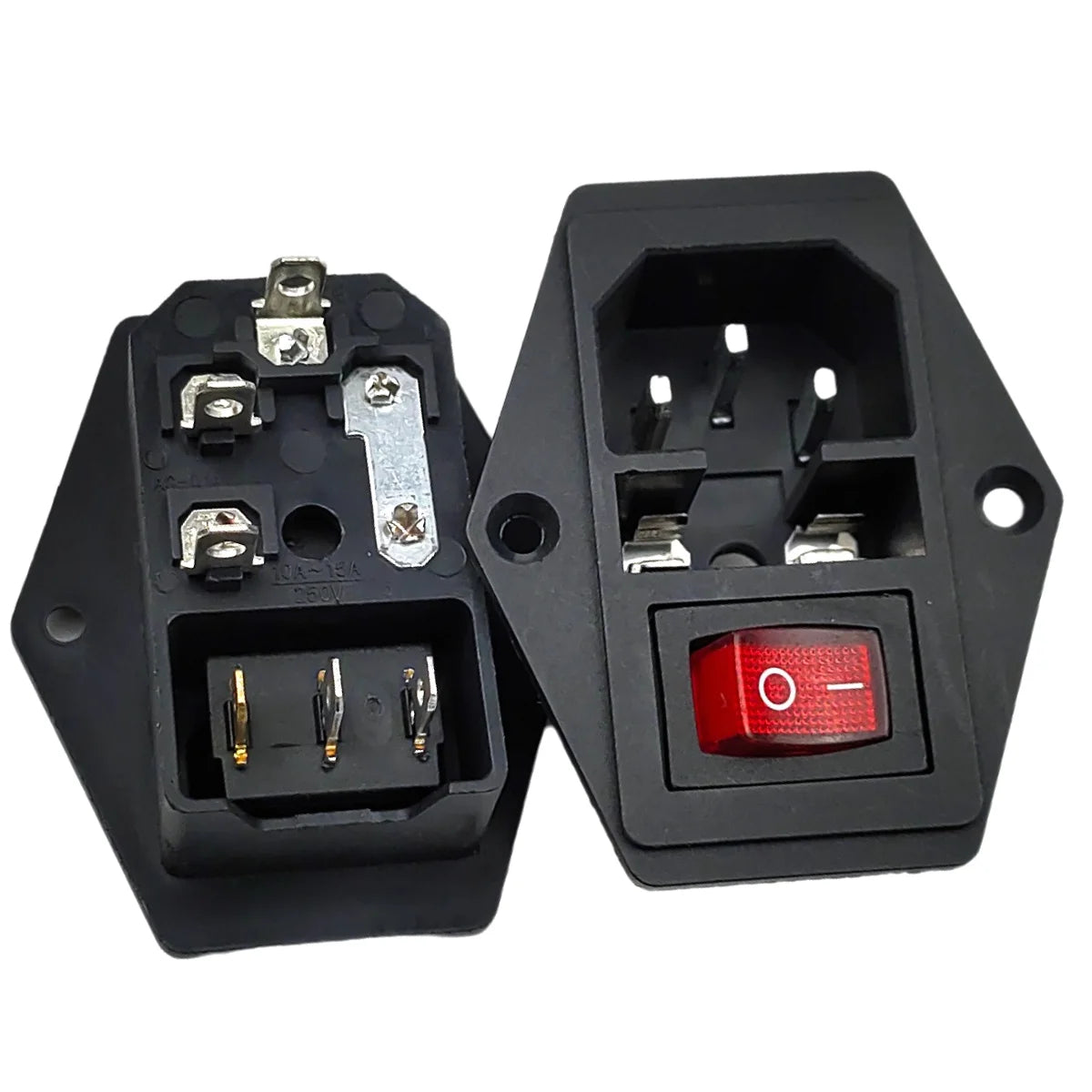 1set 10A AC 250V 3 Terminal Power Socket with Fuse Holder EC320 C14 Rocker Switch AC Power Cord Inlet Plug Socket
