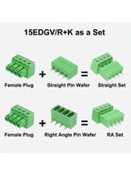 20pcs/20pairs 15EDG 2EDGK-3.81mm Female Straight  RA Male Wafer 300V8A 2P-24P PCB Phoenix Plug-in Wire Terminal Block Connector