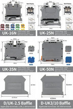 UK2.5B DIN Rail Terminal Block, 2.5mm² Screw Connection Wire Connector for Electrical Panel Wiring 20/50/100PCS