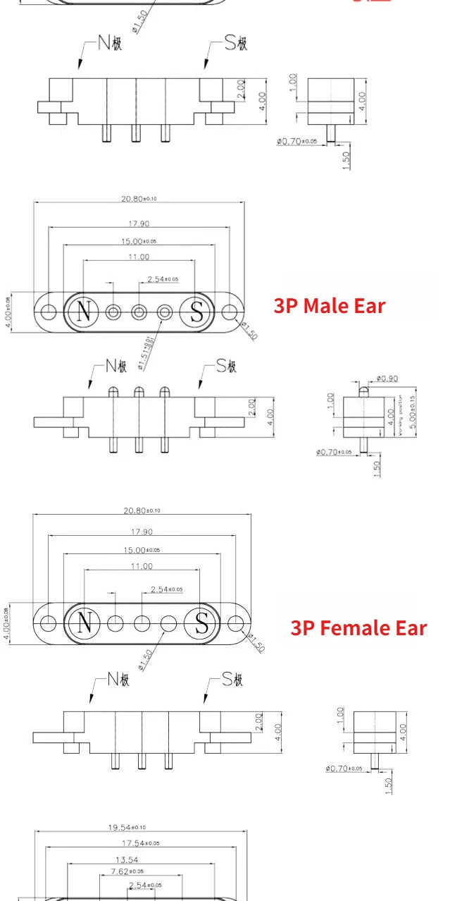 1/5Set 2A DC Magnetic Pogo Pin Connector 2Pin 3Pin 4 5 6 7 8 9 Pin Pogopin Male Female Spacing 2.5/2.80mm Spring Loaded Socket