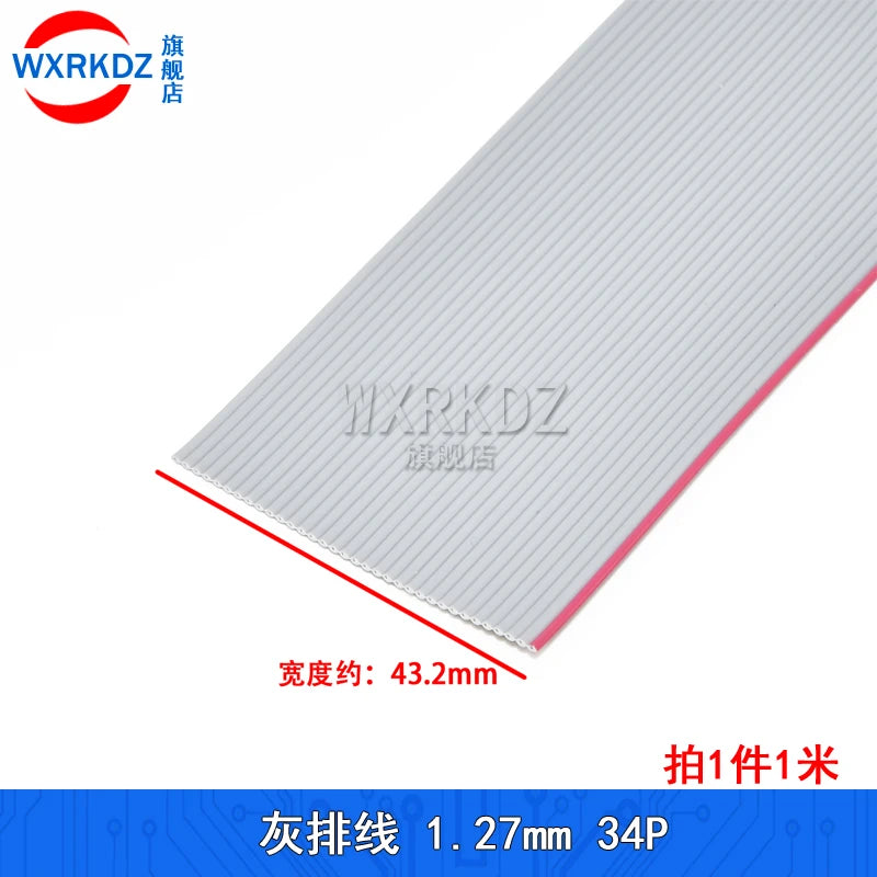 1Meter Gray Flat Ribbon Cable 1.27mm Pitch FC Data Wire Line 6/8/10/12/14/20/24/26/30/34P 40P 50 60 64P AWG28 300V For DIY