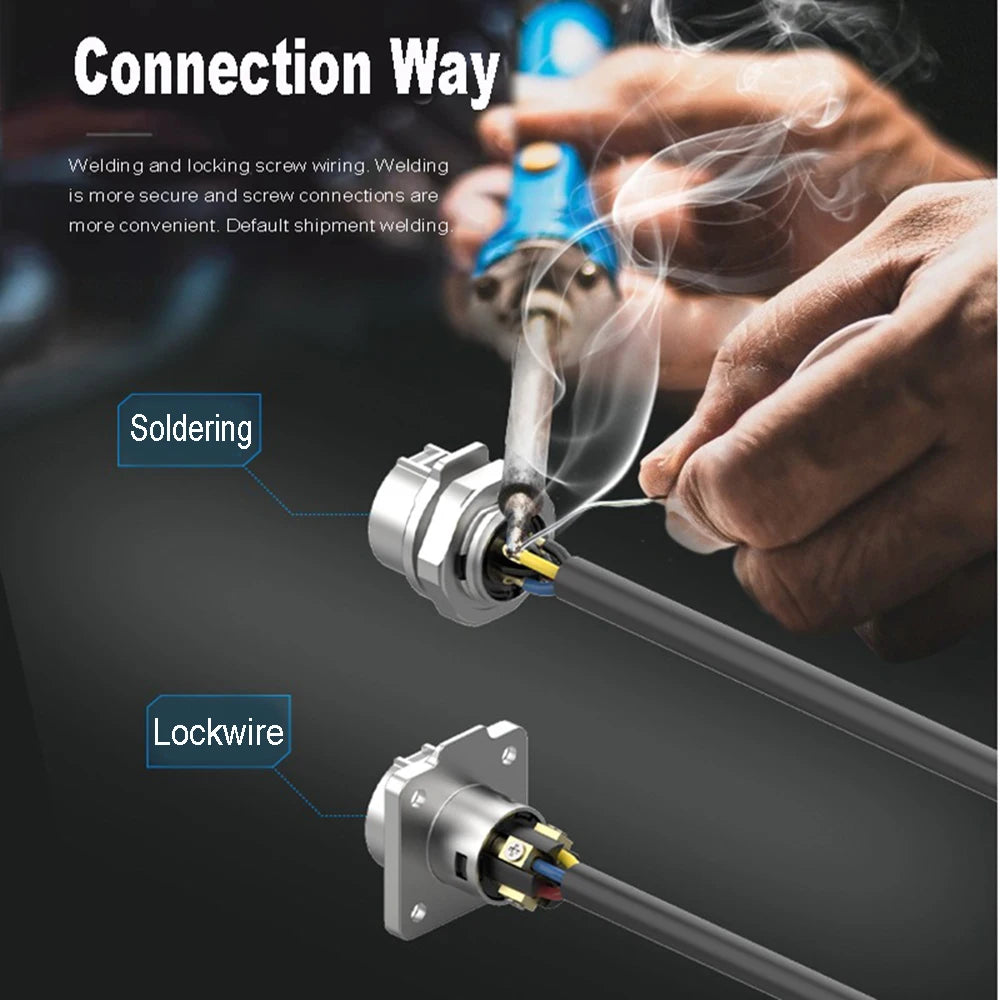 EW-LP24 Solderless Power Aviation Connector Waterproof Adapter Screw Lock Charger M24 2 3 4 5 Pin Male Plug Female Socket IP68
