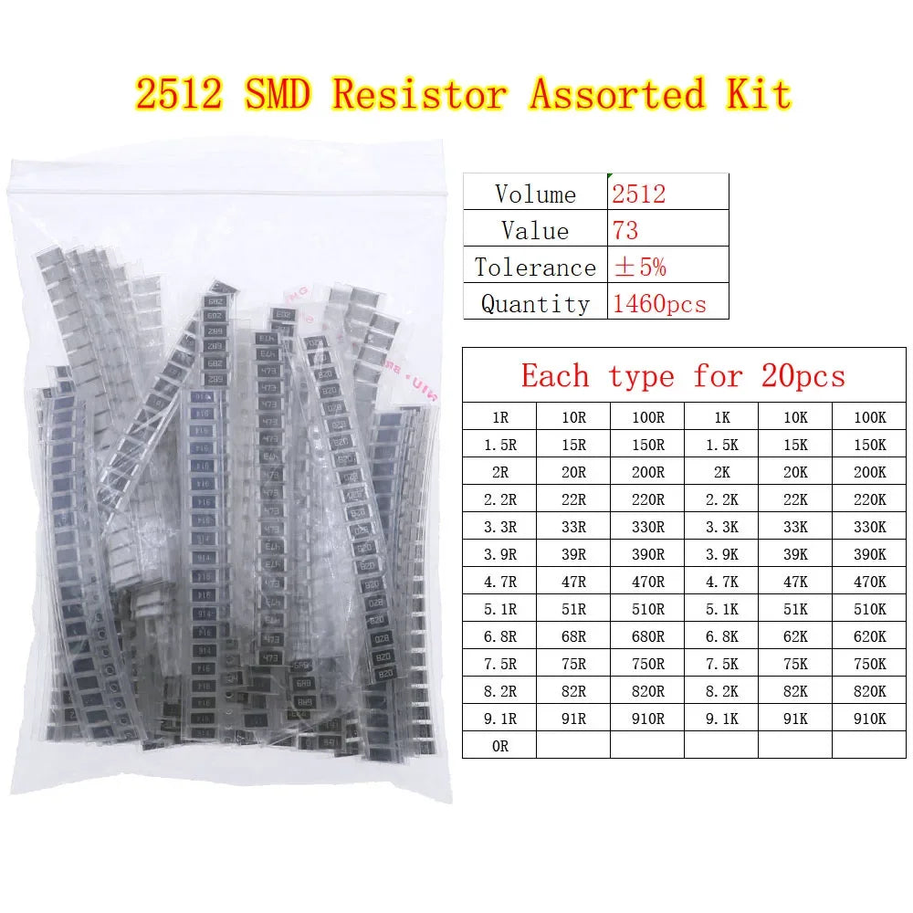 0402 0603 0805 1206 2512 0ohm-10Mohm SMD Chip Fixed Resistor Assortment Kit Electronic components sample pack