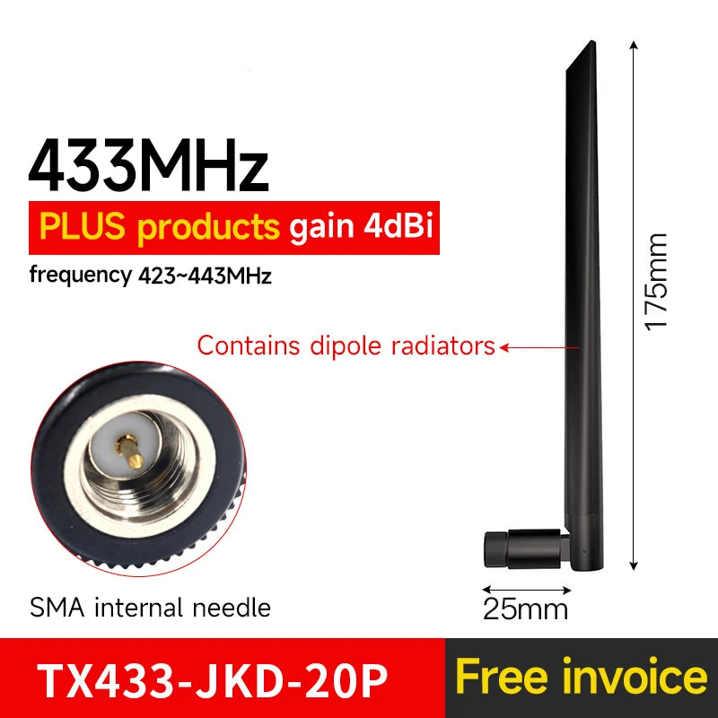 10pcs/lot Wifi Antenna 433MHz 490M SMA-J 4.0dBi High Gain TX433-JKD-20P Omidirectional Straight Rubber Antenna