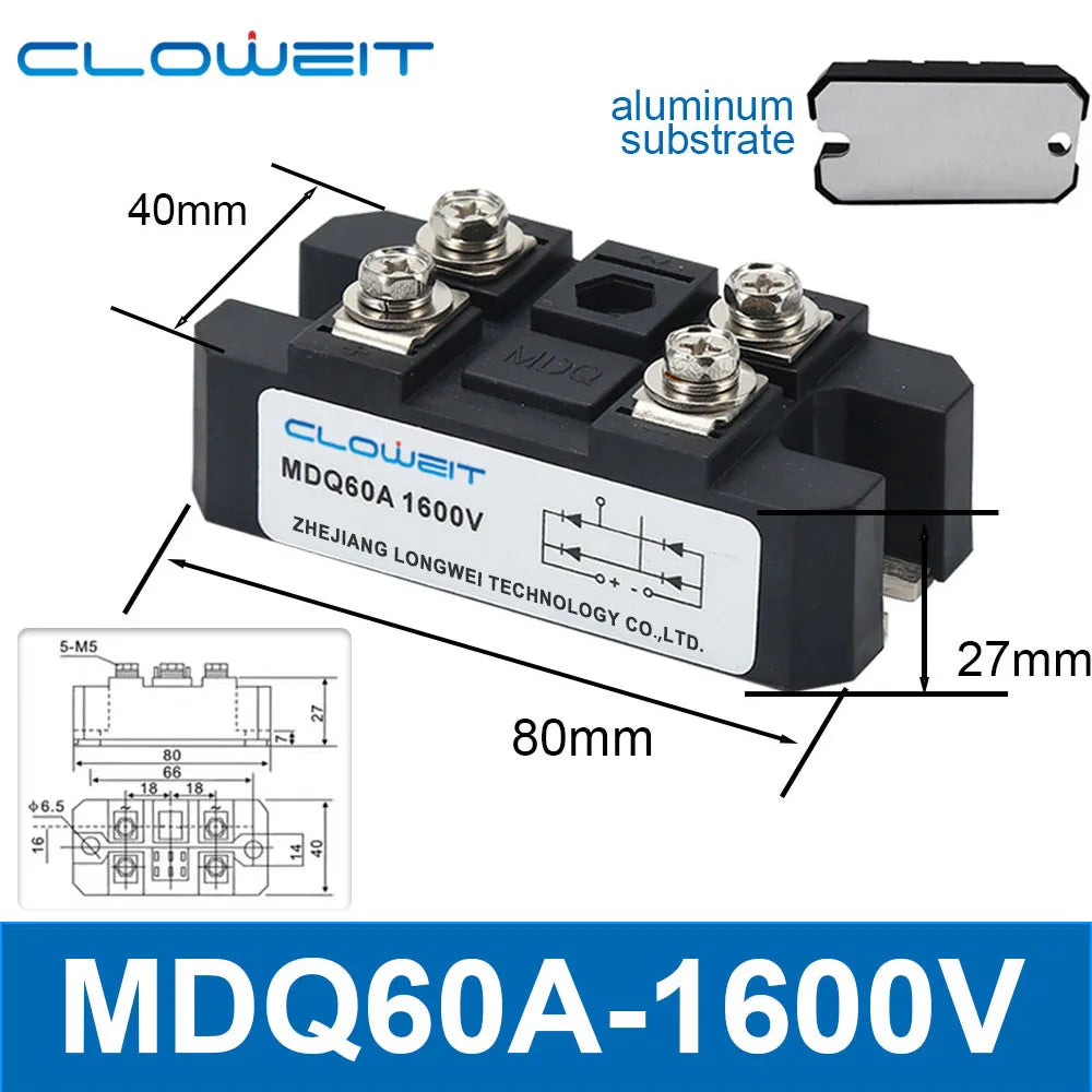 Volt Silicon Single 1 Phase Diode Metal Case Bridge Rectifier MDQ 100A Amp 1600V Single Phase Rectifier Bridge Module