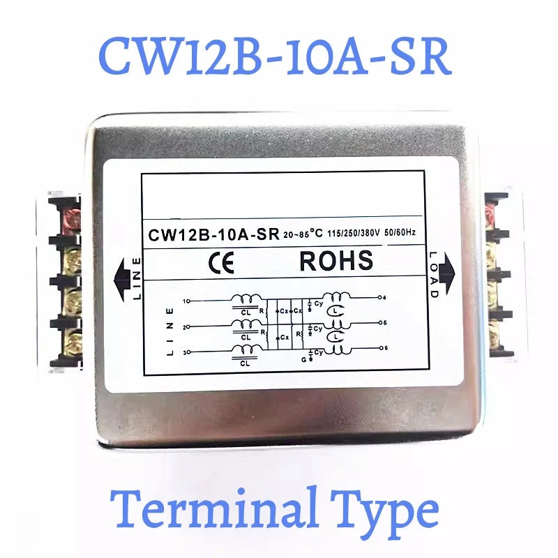 Three-Phase Power Filter inverter EMI Servo Filter Purifier CW12B-10/20/30/40/50/60A-S/SR AC 380V Three-Wire Rail Mount Terminal