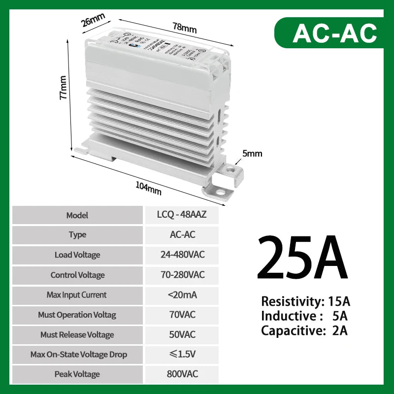 LCTC Solid State Relay DIN Installation DC-AC AC-AC DC-DC Single-Phase Relay With Radiator 10a15a25a40a SSR