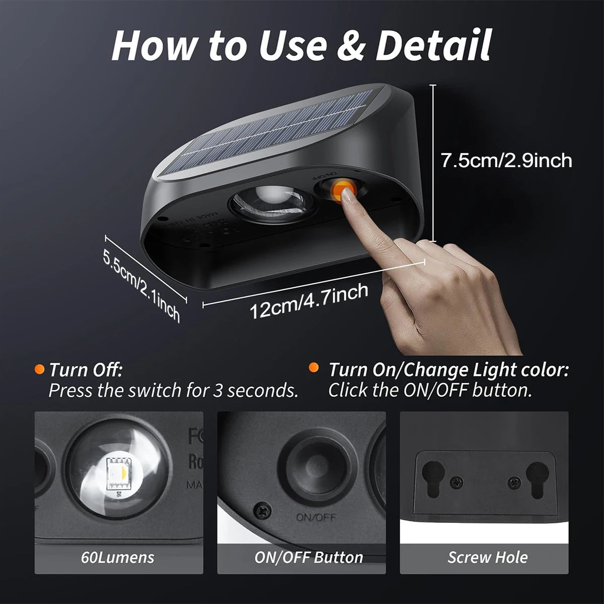 Solar Wall Lamp Solar Fence Lights with Warm White RGB Modes For Backyard Patio Deck Railing Wall Outdoor Waterproof Decor Light