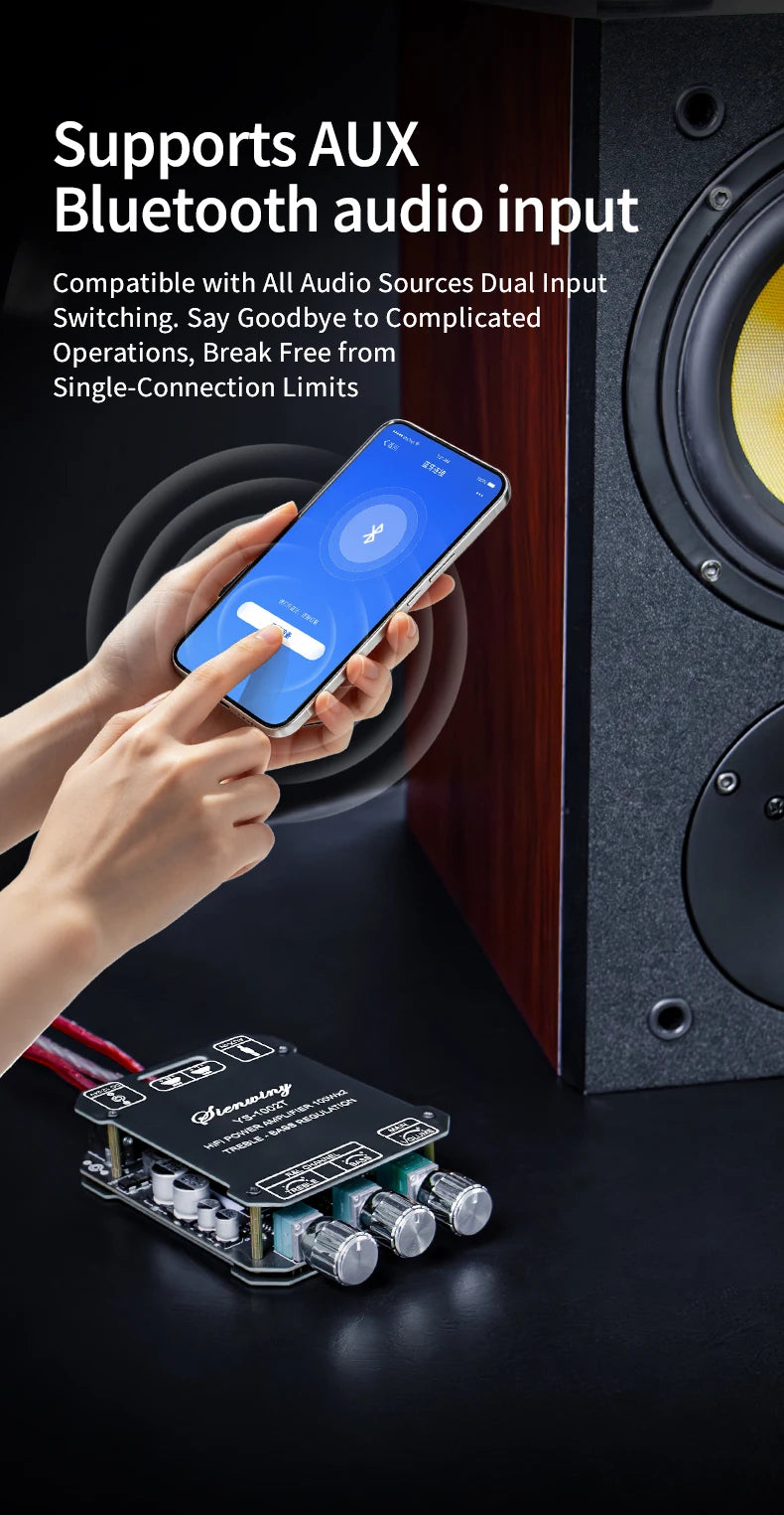 YS-1002T YS-502L Bluetooth 5.0 Audio Amplifier Board 2.0 Channel Stereo Power Amp Module 50W X2 100W X2 AUX Input For DIY Speaker Home Audio