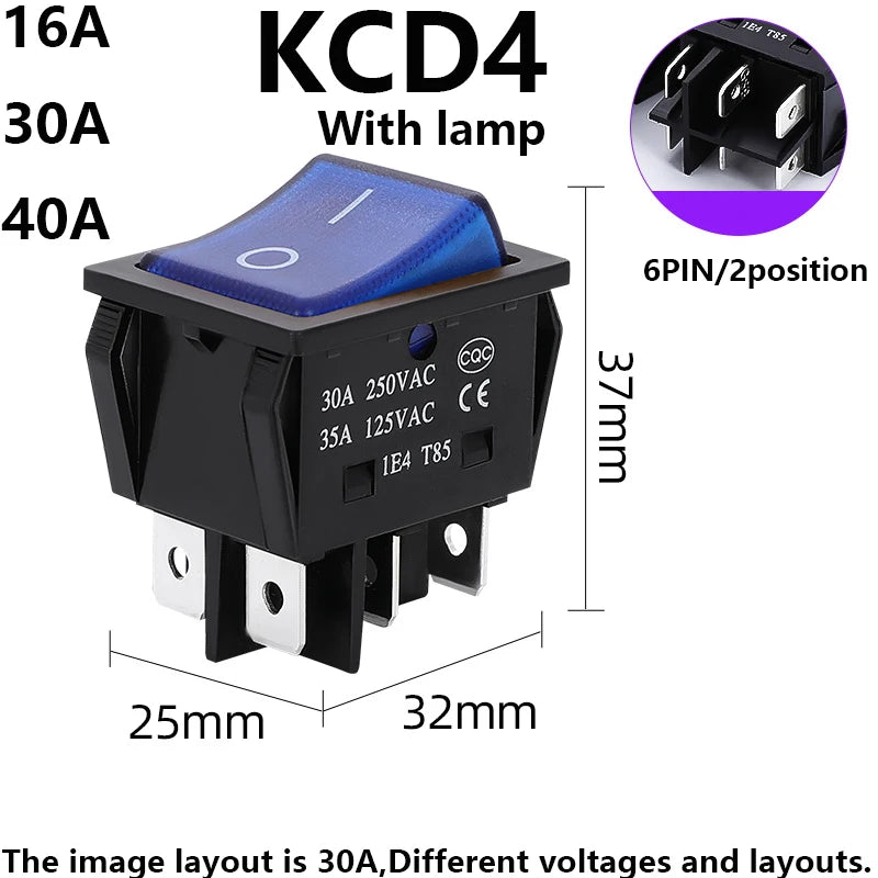 1 PCS,30/40A 250V AC High Current,ON/OFF,Special for Eelding Machine,KCD4,Sterling Silver Point,Rocker Power Button Switches