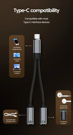 100W PD Fast Charger Cable 2 in 1 USB C Splitter Type USB C Headphones Jack Audio Adapter For Samsung iPhone 16 15 Huawei Xiaomi