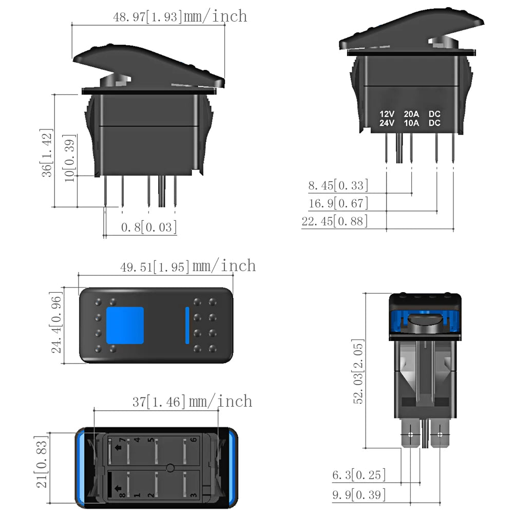 12V 24V Car Boat Rocker Toggle Switch Waterproof ON/OFF 5 Pin Latching Marine Push Button led light bar rear light reverse light
