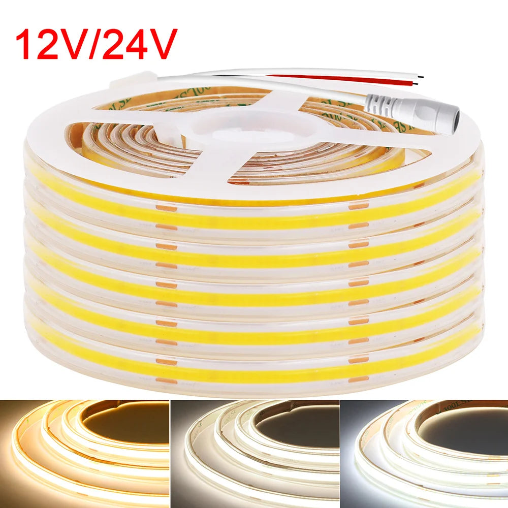 12V 24V Waterproof COB LED Strip Light 3000K 4000K 6000K IP67 Flexible Led Tape 480LEDs/m 5m 10m 20m 0.5m 1m 2m Linear Lighting