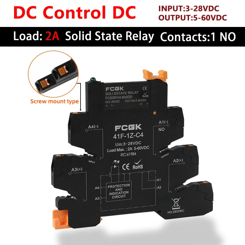 FCGK DC Control AC Slim Interface Solid State Relay Module DIN SSR Slim Relay DC Control DC 41F-1Z-C2/C4 SSR Relay DIN Rail
