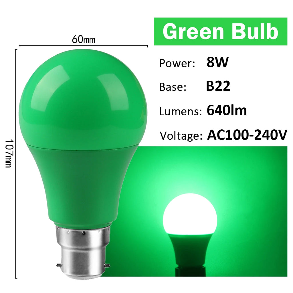 2-10pcs Colorful Bulb B22 E27 110V 220V Red Yellow Blue Green Pink Purple Orange Light Bulb Lamp for Home
