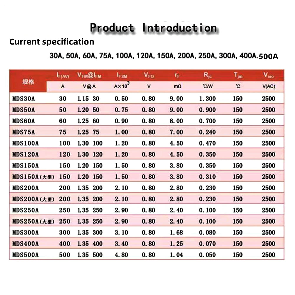 MDS60-16 60A 75A 90A 100A 120A 150A Three-phase Rectifier Module MDS100-16 AC/DC module 60A 1600V 3-Phase Diode Bridge Rectifier