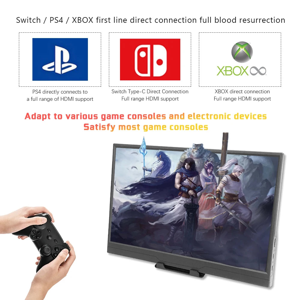 JLT 14-inch LCD Portable Monitor 1920*1080 65%SRGB IPS Extended Display with Bracket For PC Laptop Switch Type-C hdmi-Compatible
