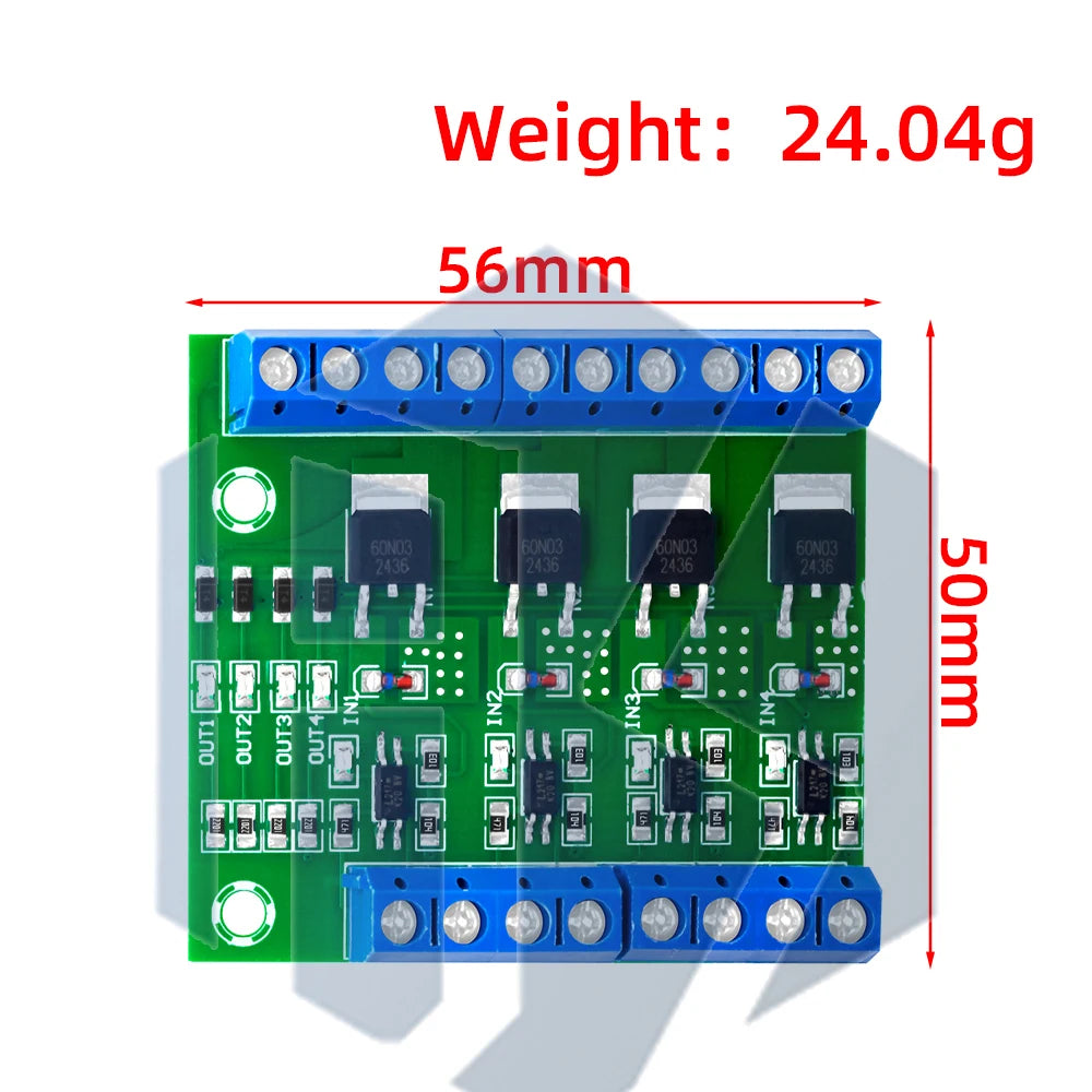 MOSFET 4-Channel Pulse-Triggered Switch Controller Board with PWM and Optocoupler Isolation for Motor and LED Lighting DC5V-20V