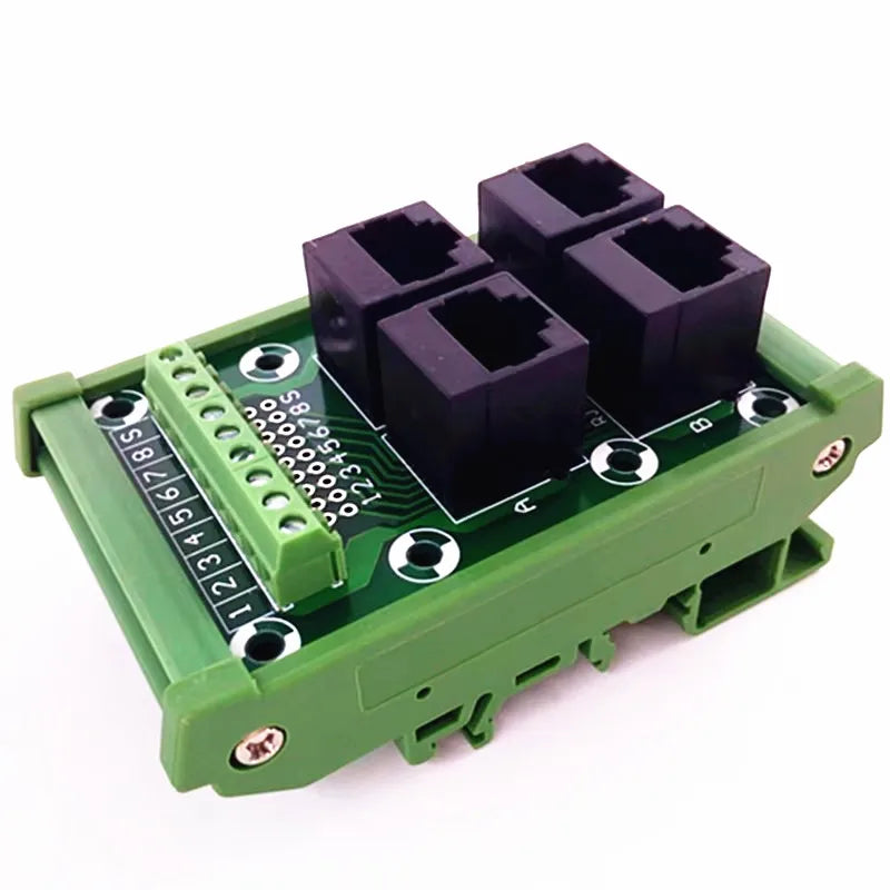 DIN Rail Mount  RJ45  Module,Unshielded RJ45 8P8C Jack 4-Way Buss Breakout Board, Terminal Block, Connector.