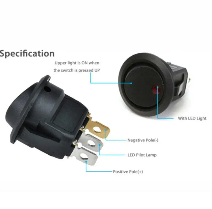 KCD1 10A 12V 220V  Rocker Switch LED Dot Light Car Boat Round ON/OFF SPST Switch