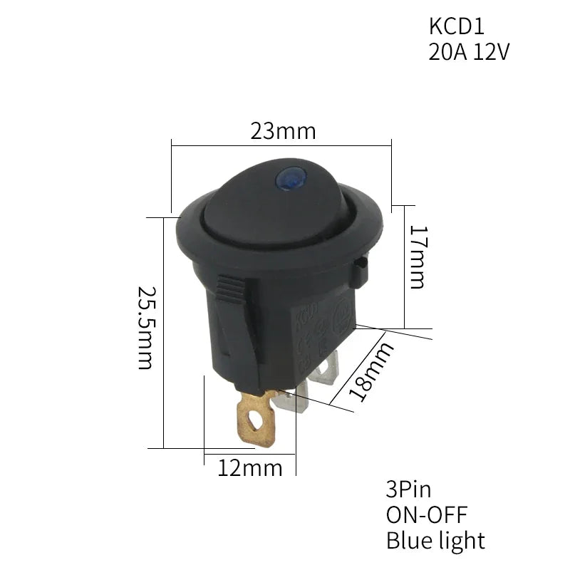 1PCS ON/OFF Round Rocker Switch LED illuminated Car 12V 24V / 6A 250V / 10A 125V 2/3/4PIN Switch 20MM