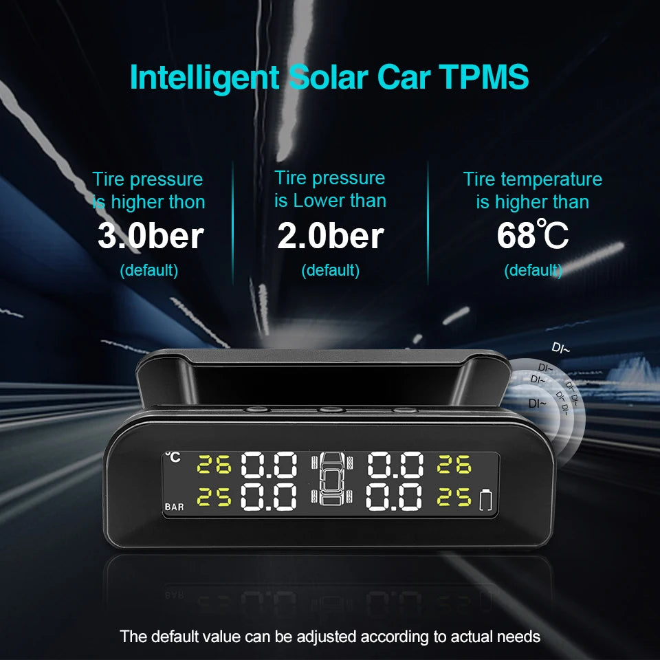 E-ACE K07 TPMS Solar Sensor Intelligence Wireless Tire Pressure Monitoring System Temperature Warning With 4 Sensors