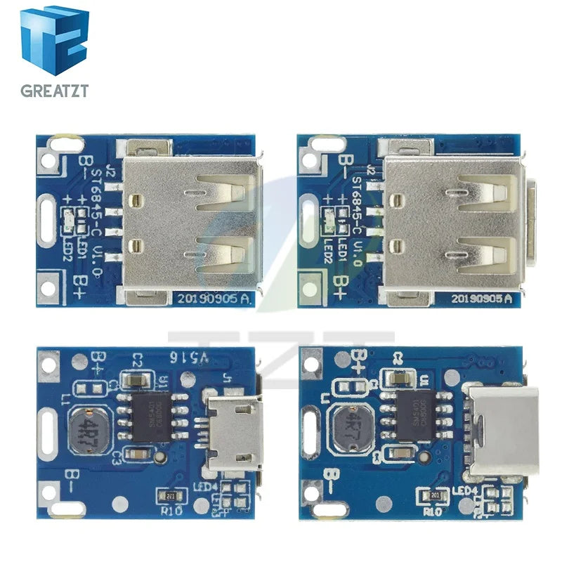 GREATZT 5V Boost Converter Step-Up Power Module Lithium Battery Charging Protection Board LED Display USB For DIY Charger 134N3P